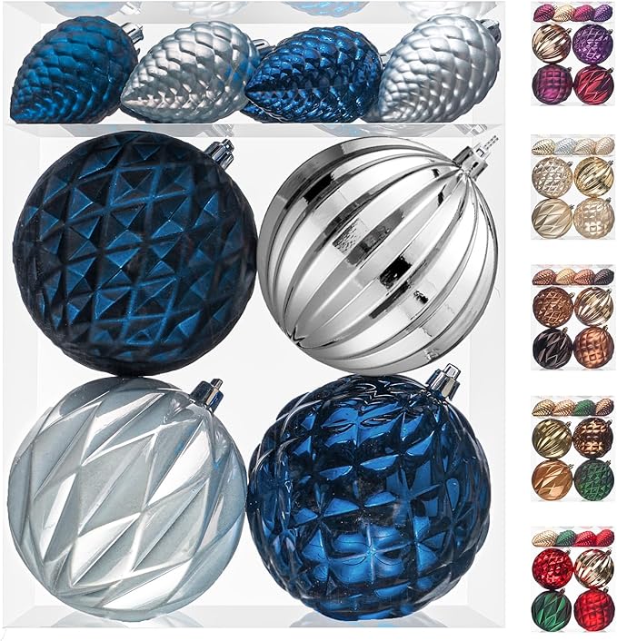 JORNOY Christmas Tree Ornaments, 4inch/100mm Shatterproof Ornaments for Christmas Tree Set - Large Plastic Decorative Hanging Balls Ornaments for Xmas Tree Decorations Party, 12ct (Earth Tone)