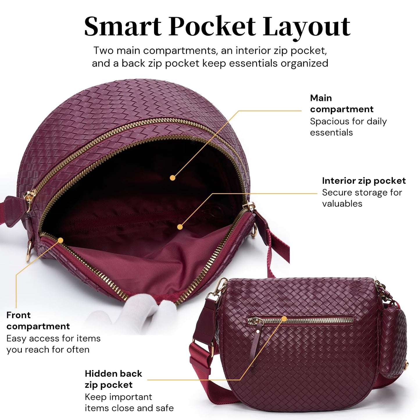 Woven Bum Bags for Women Vegan Leather Crossbody Bag with Coin Purse, Trendy Fanny Packs with Adjustable Wide Strap, Spacious Sling Shoulder Purse for Trave