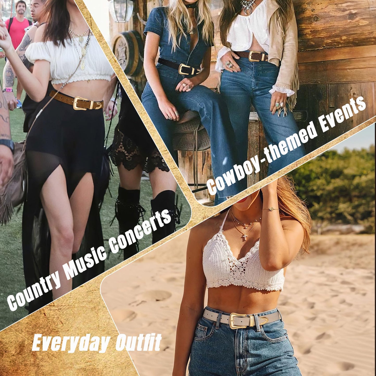 XZQTIVE Women’s Western Suede Leather Belt with Retro Gold Buckle – Adjustable Cowgirl Belt for Jeans,Dresses & Country Style