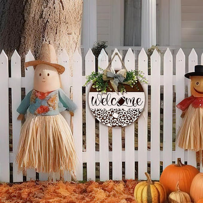 Welcome Football Front Door Sign Spring Summer Wooden Hanging Signs with Wreath And Bow Rustic Seasonal Football Game Sports Round Door Signs for Farmhouse Home Family Wall Decorations 12 X 12 Inches