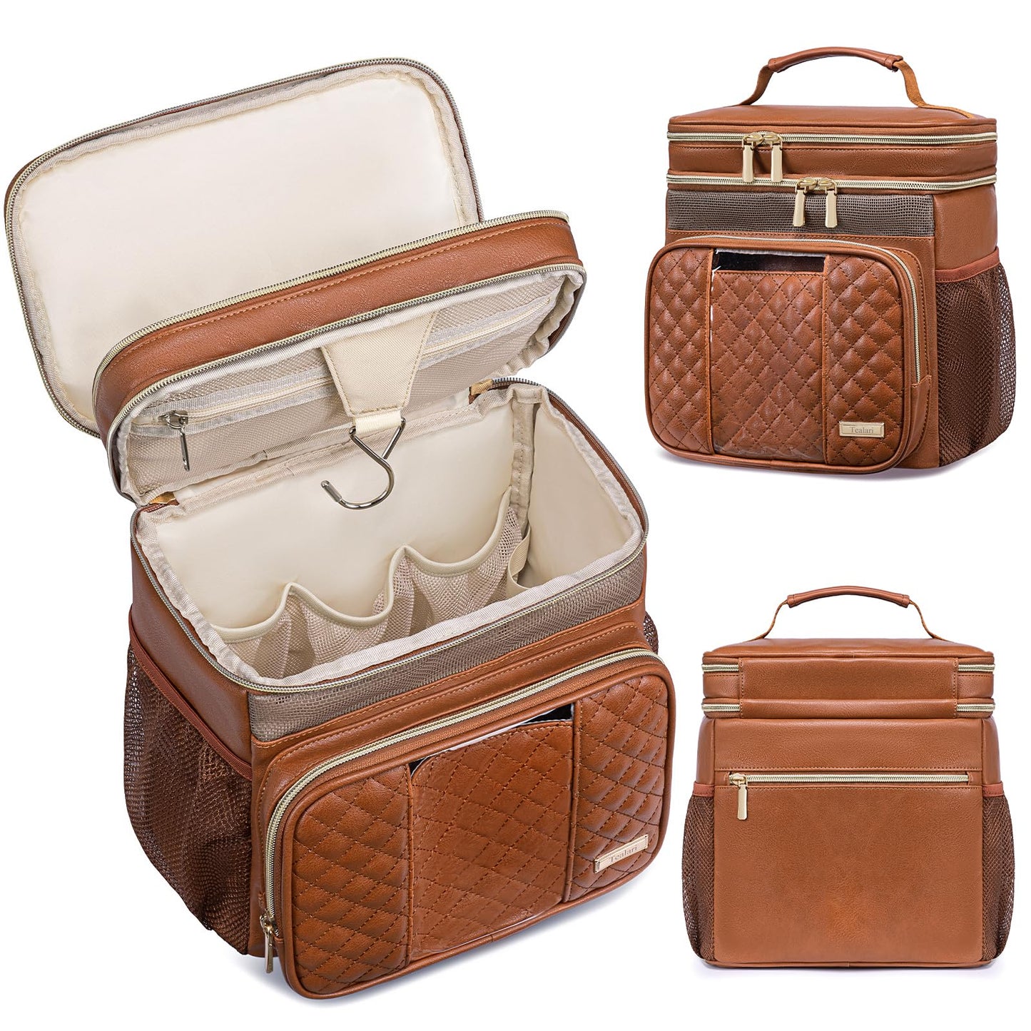 Large Leather Toiletry Bag for Women Men,Bathroom Bag,Water Resistant Shower Bag,Makeup Bag,Portable Shower Caddy for College Dorm,Hanging Travel Toiletry Bag with Transparent Waterproof Phone Pocket