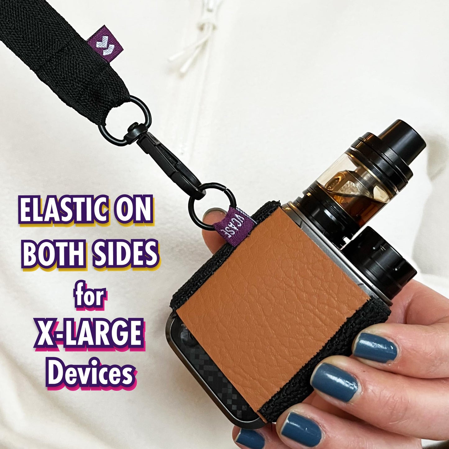 VCASE Leather Vape Holder, Comfortable Design for E Cigarette, High-Strength Elastic (Brown Holder/Black Lanyard XL)