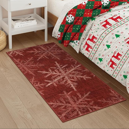 Lahome Snowflake Christmas Area Rug, 2x4 Washable Christmas Kitchen Rugs for Entryway Soft Doormat Indoor, Small Red Rug Non-Slip Holiday Decor Entryway Rugs for Bathroom Bedroom(2x4ft,Red)