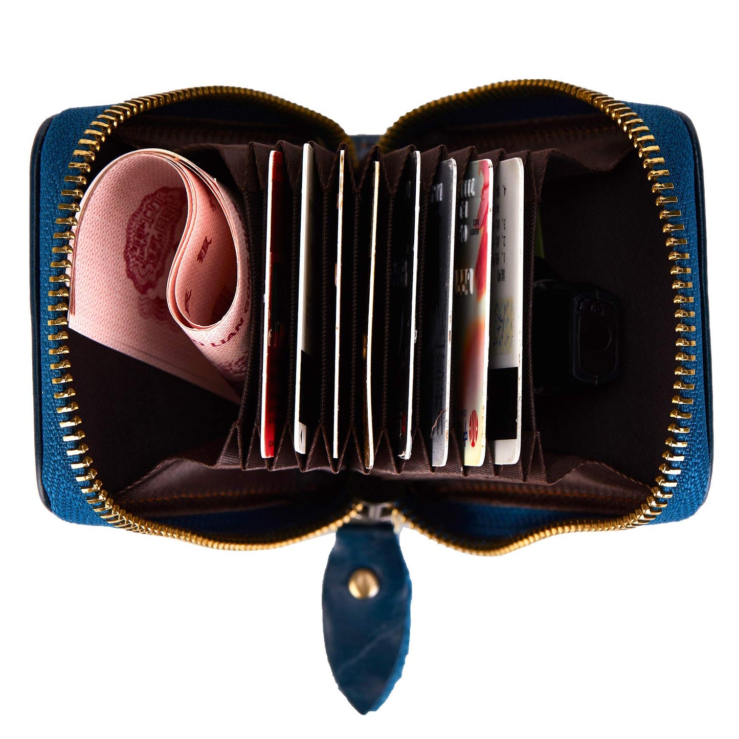 BRASS TACKS Leathercraft Vintage Full Top Grain Leather Wallet RFID Blocking Multi Card Case with Zipper Pocket Card Holder for Men Women Gift Box