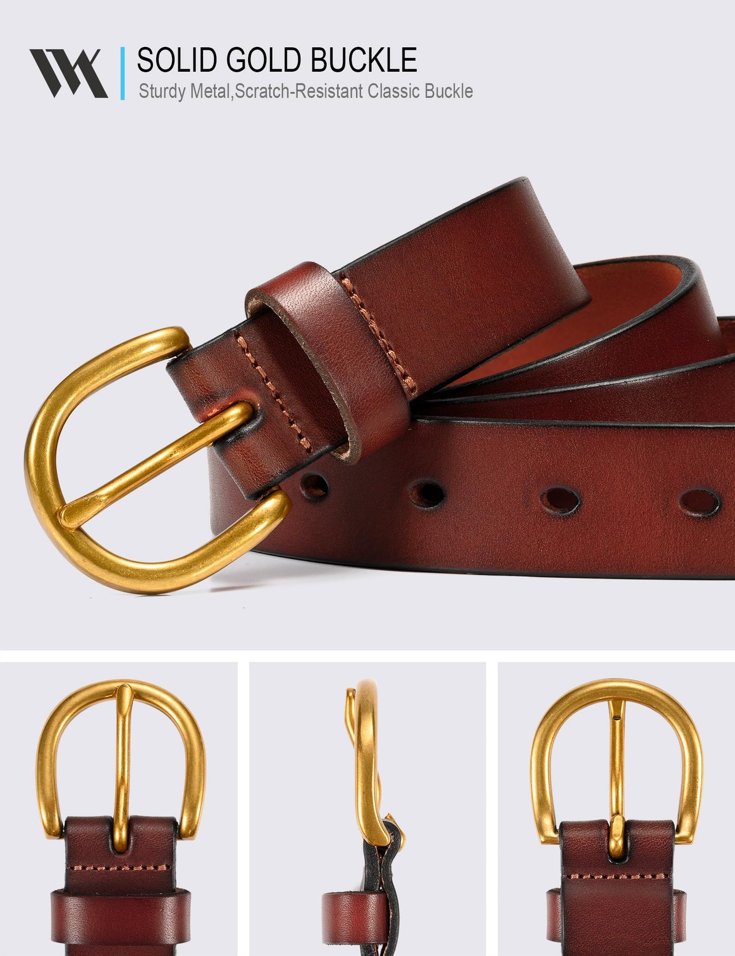 WOLFANT Womens Casual leather Jean Belt,1.1" Ladies Belt with Gold Buckle,100% Italian Full Grain Real Solid Leather