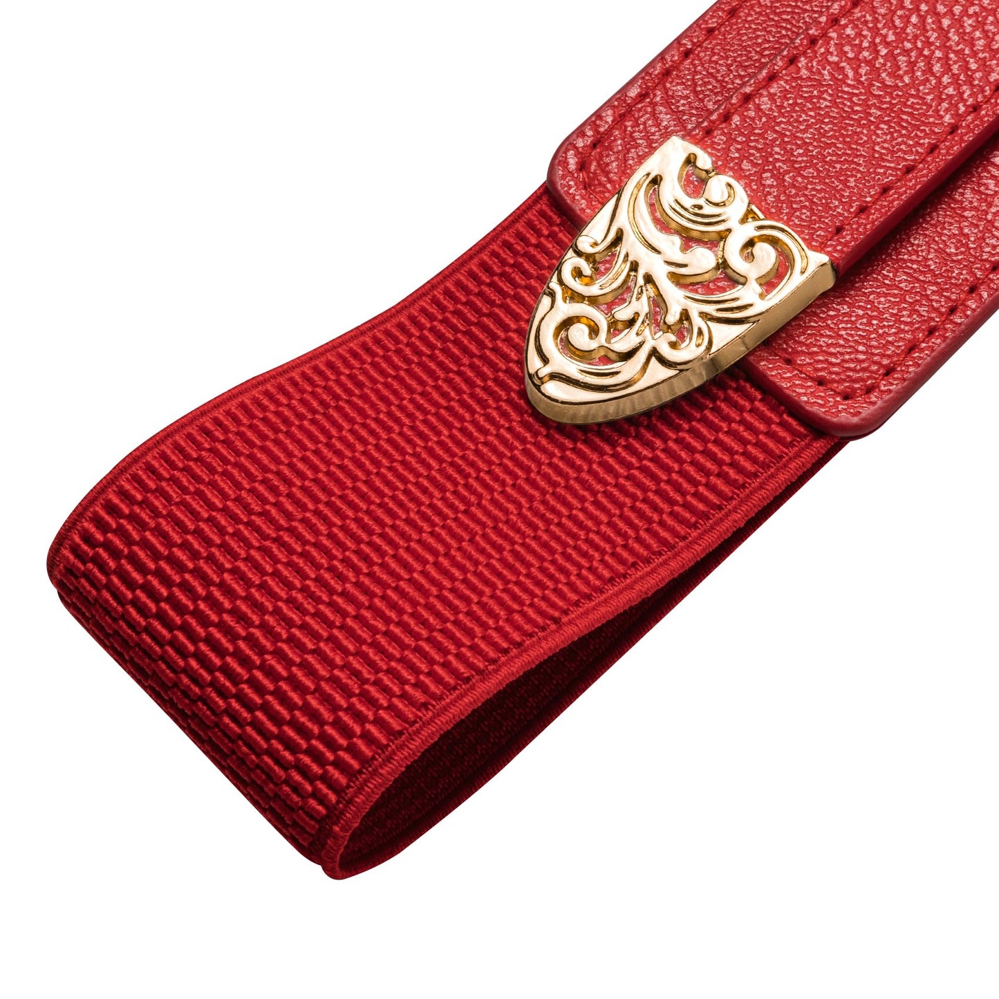 Barry.Wang Women Double Western Belt Vintage Leather Red Belt Gold Buckle Design Elastic Waist Chain Jeans Dresses Cowgirl