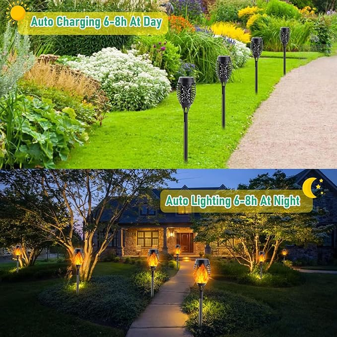 Solar Lights Outdoor, Solar Torch Light with Flickering Flame for Garden Decor, 20.5'' Small Size Solar Powered Garden Lights, Waterproof Flame Torches for Outside Patio Pathway Yard Decorations