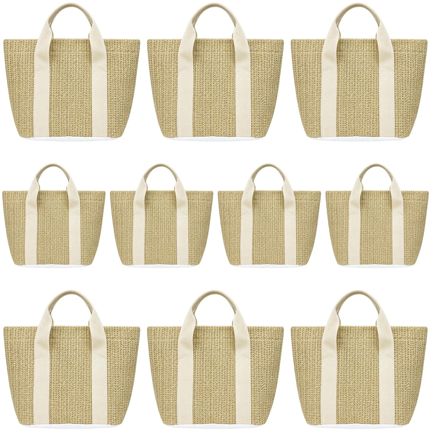 10 Pcs Straw Beach Tote Bags, Woven Handbag with Handle, Bachelorette Beach Bags, Suitable for Women Vacation & Shopping