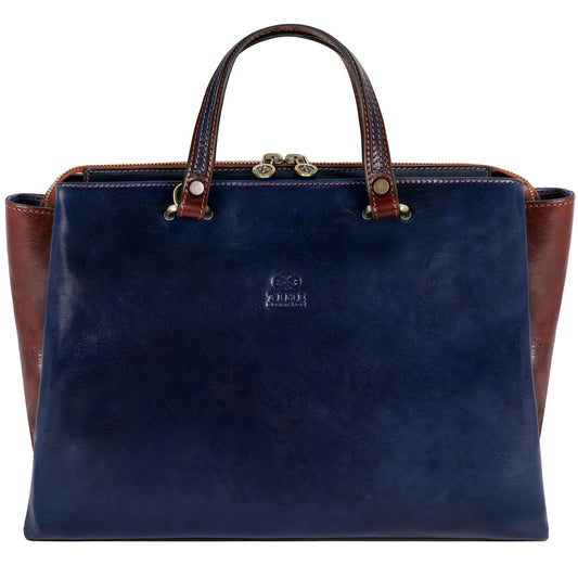 Time Resistance Leather Handbag for Women - Italian Handmade Top Handle Bag - Purse (Blue)