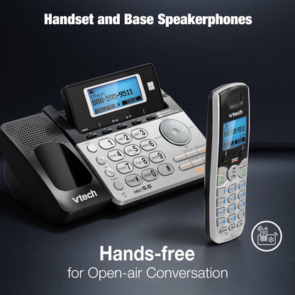 VTech Accessory Handset for DS6151 Series with 2-Line Cordless Phone, Suitable for Small Business or Home, Answering System, Expandable up to 12 Handsets, Intercom, Conference | DS6101 (Black/Silver)