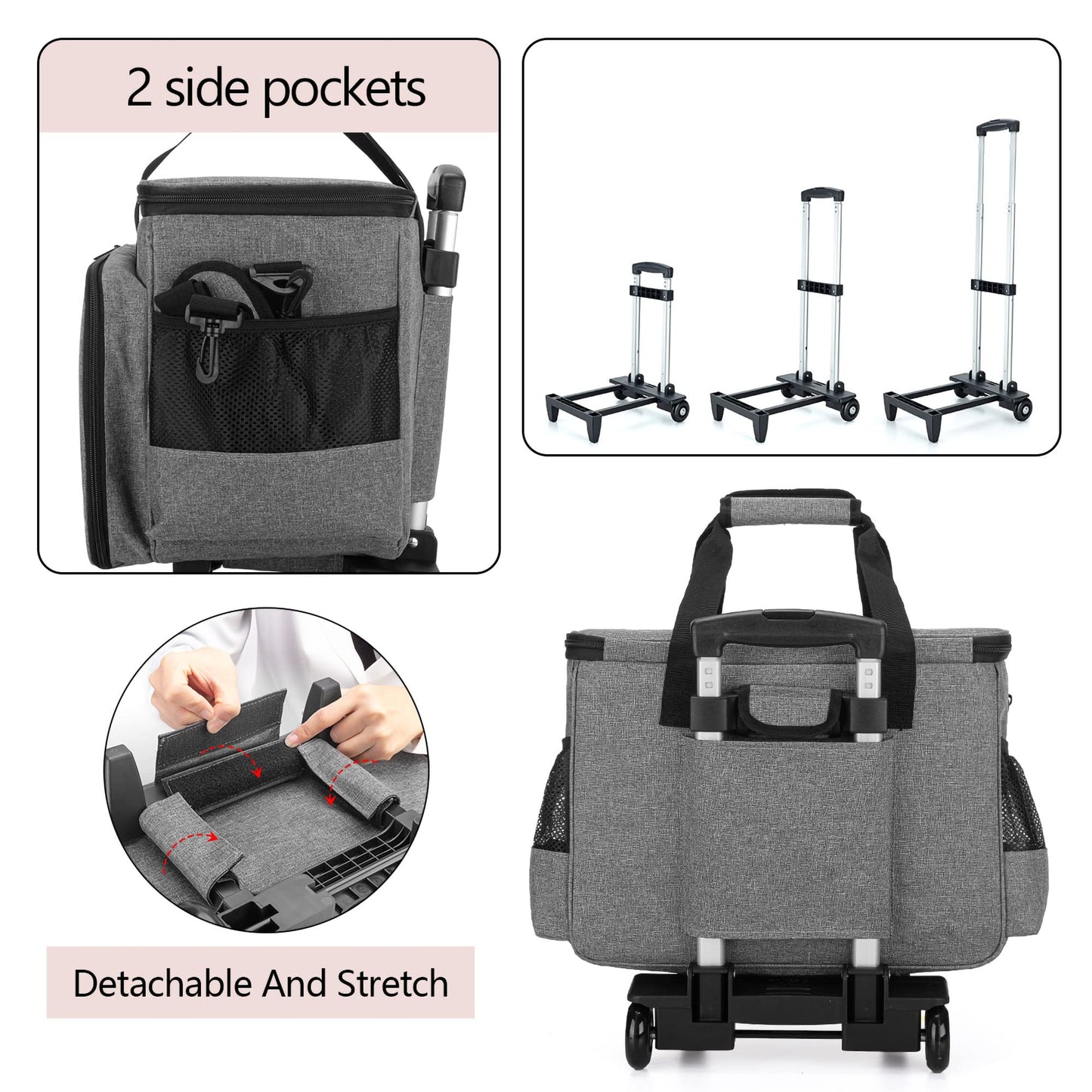 LUXJA Sewing Machine Case with Detachable Dolly and Removable Bottom Pad, Rolling Tote Fits Most Standard Machines, Gray
