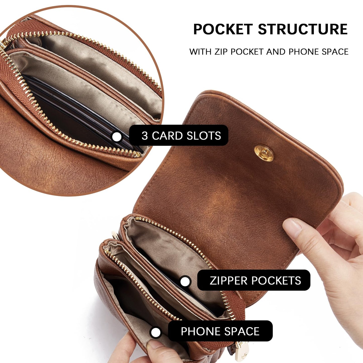 BOSTANTEN Vegan Leather Small Crossbody Bags for Women Designer Cell Phone Bag Wallet Purses Adjustable Strap Retro Brown