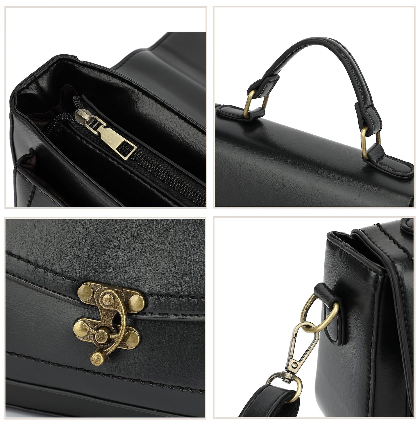 Vintage Crossbody Bags for Women Small PU Leather Satchel Purse Retro College Messenger Bag Top Handle Shoulder Handbag