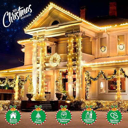 SAUIRS 403FT 1000 LED Christmas Lights Outdoor String Lights with 8 Modes Timer Waterproof Fairy Light Plug in for Outside Indoor Party Xmas Palm Tree Yard Wedding Decorations(Warm White)