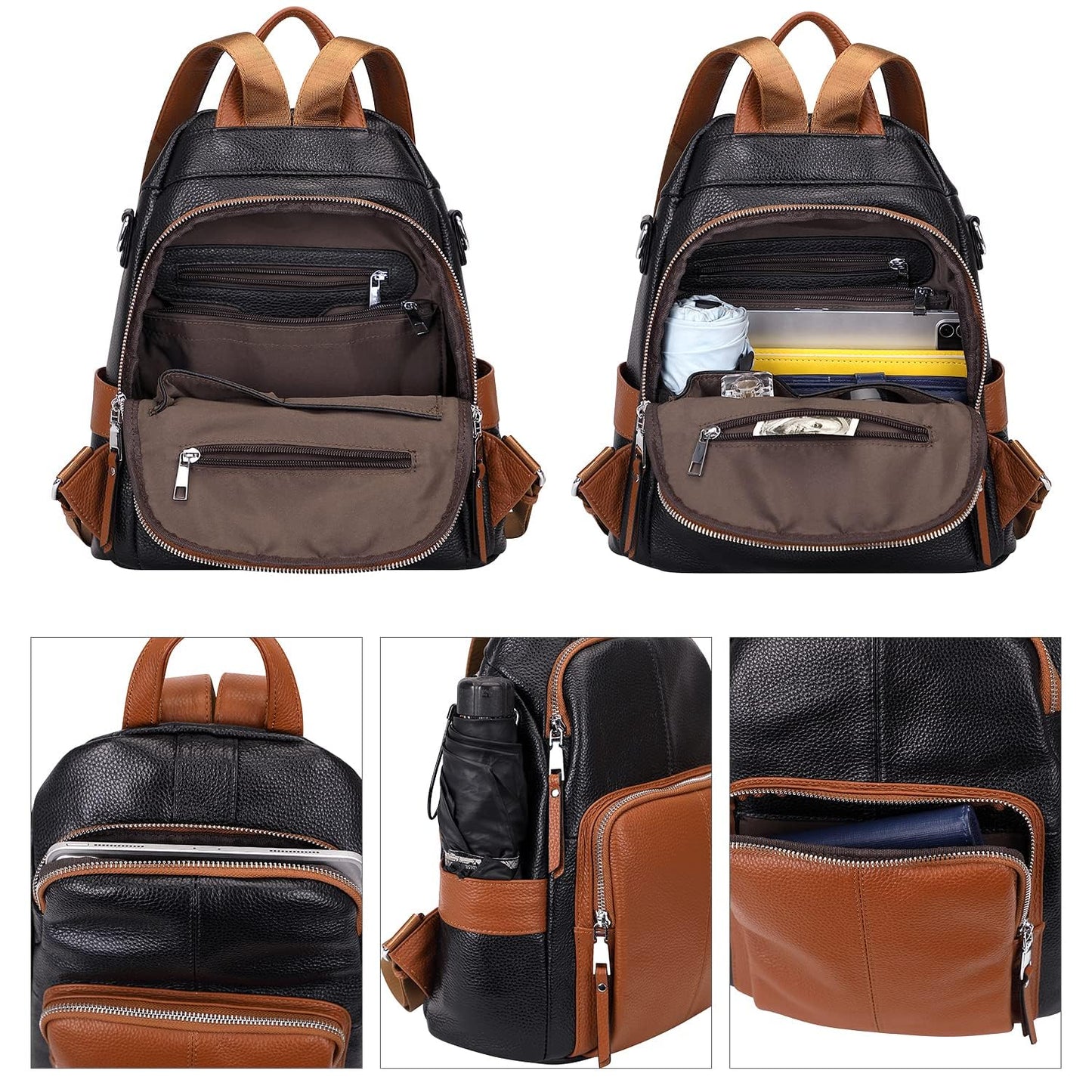 ALTOSY Soft Leather Backpack Purse For Women -theft Backpacks Versatile Shoulder Bag(S81 Black/Brown)