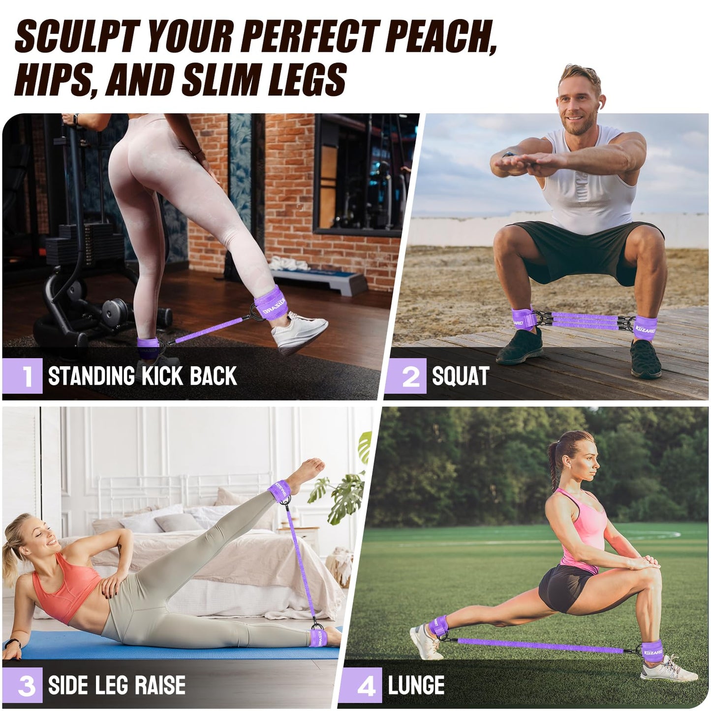 Ankle Resistance Bands with Cuffs, Ankle Weights Bands for Working Out, Women Leg and Glutes Workout Equipment, Exercise Bands for Kickbacks, Butt and Booty Trainer, Home Gym Fitness Equipment