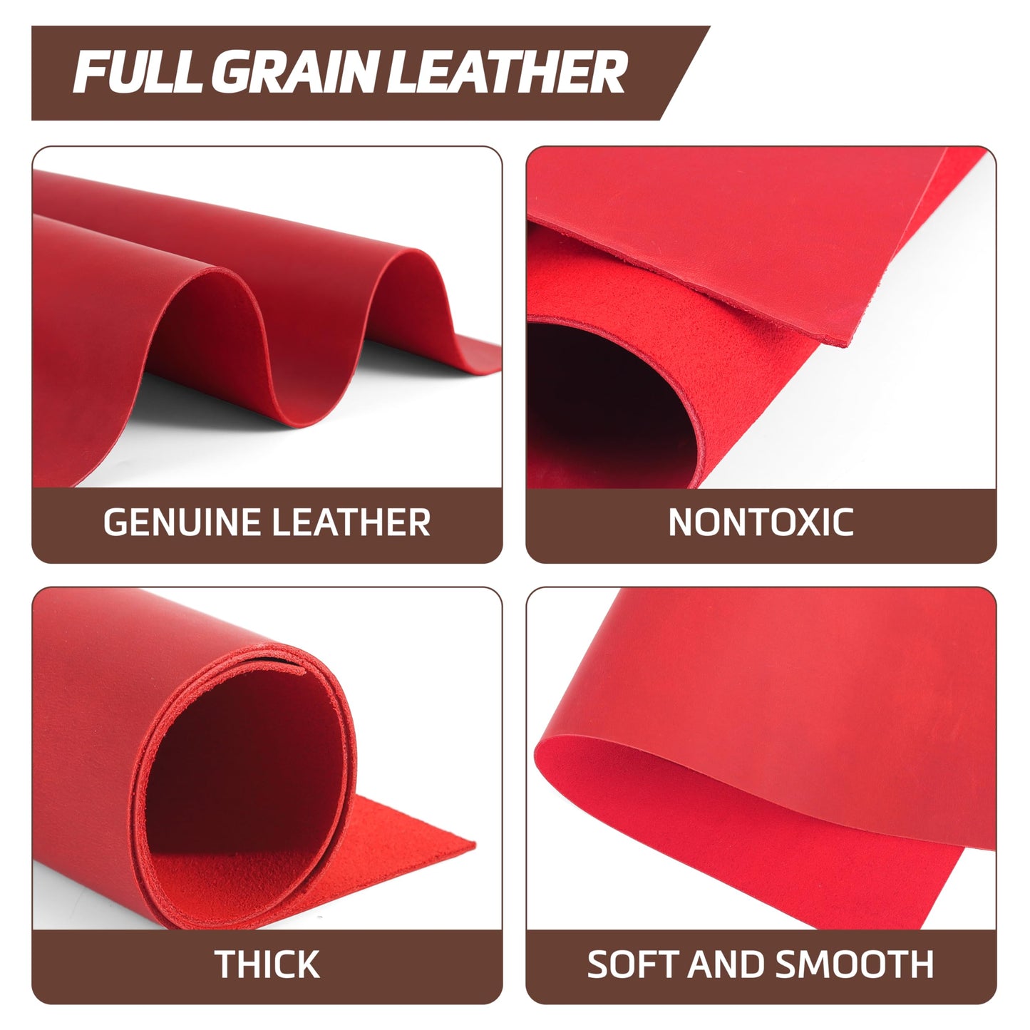 Shkira 12''X24'' Genuine Crimson Leather Sheets for Crafts - Square 2.0MM Thick Genuine - Thick Cowhide Pieces Square - Leather Sheet for Arts