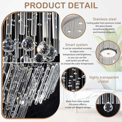 Flashing God D32''X H110'' High Ceiling Chandelier Crystal Raindrop Chandeliers Staircase Large Chandelier Villa Entrance Foyer Ceiling Light High Ceiling Pendant Light Fixture