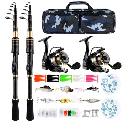 Carbon Fiber Telescopic Fishing Rod Reel Combo for Freshwater Saltwater Lightweight Collapsible Spinning Pole Reel Kit Fishing Gear Set with Compact Travel Tackle Bag Lure Hook Fishermen Gift