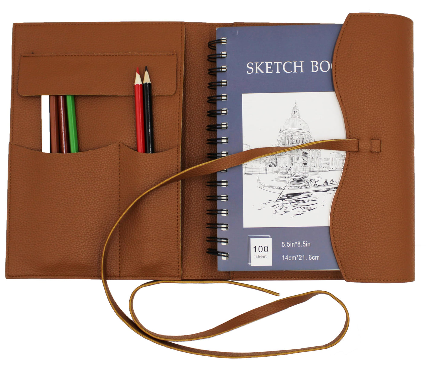Drawing Book Cover Sketchbook Cover with Pencils Leather Artist Bag Artist Gifts Leather Art Book Cover for Sketchbook Journal Notebook (S for 5.5"x 8.5")