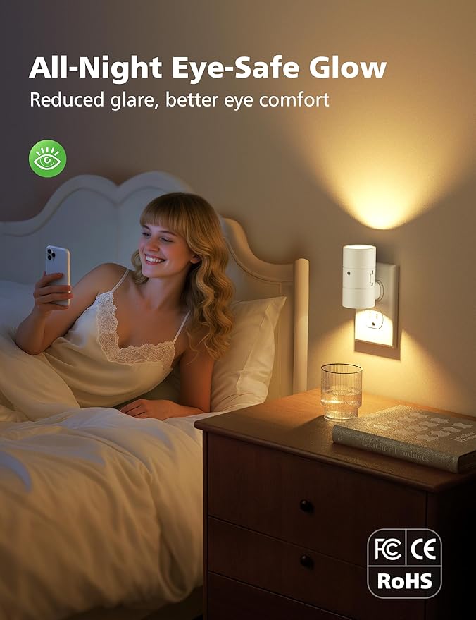 Night Lights Plug Into Wall,Dimmable LED Nightlight with Dusk to Dawn Light Sensor,0-100LM Adjustable Brightness,3 Color Temperatures,Night Light for Hallway Bathroom Stair Bedroom,White,2 Pack