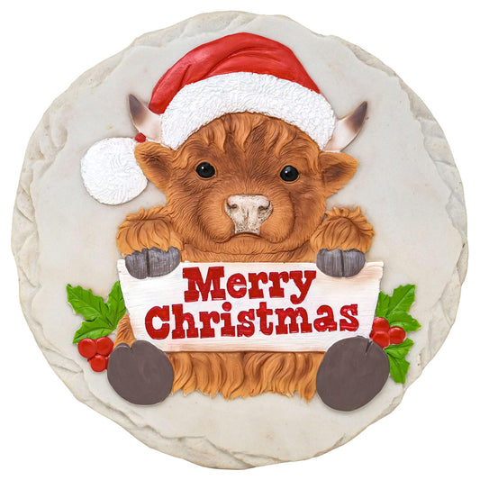 Spoontiques Highland Cow Christmas Stepping Stone - Decorative Garden Stone for Yard, Patio, Garden or Walkway - Outdoor or Indoor Home Decor