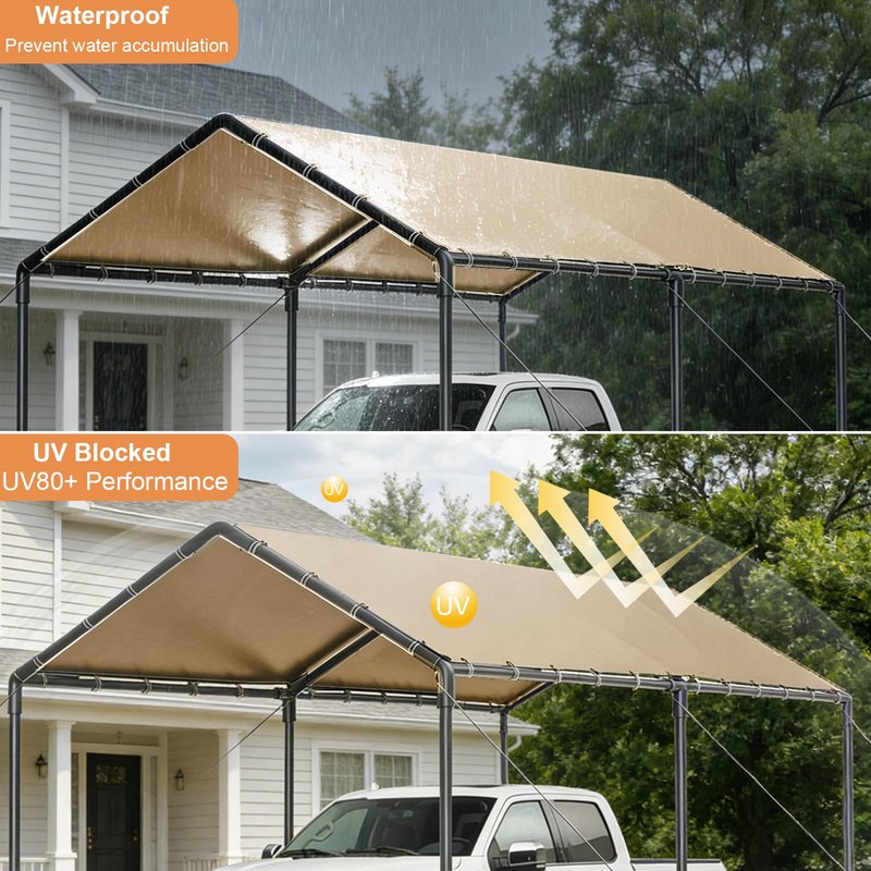 Outdoor Heavy Duty Carport 10'x20' Storage Shed Portable Garage Boat Shelter Party Tent Waterproof & UV Galvanized Protected Tarp