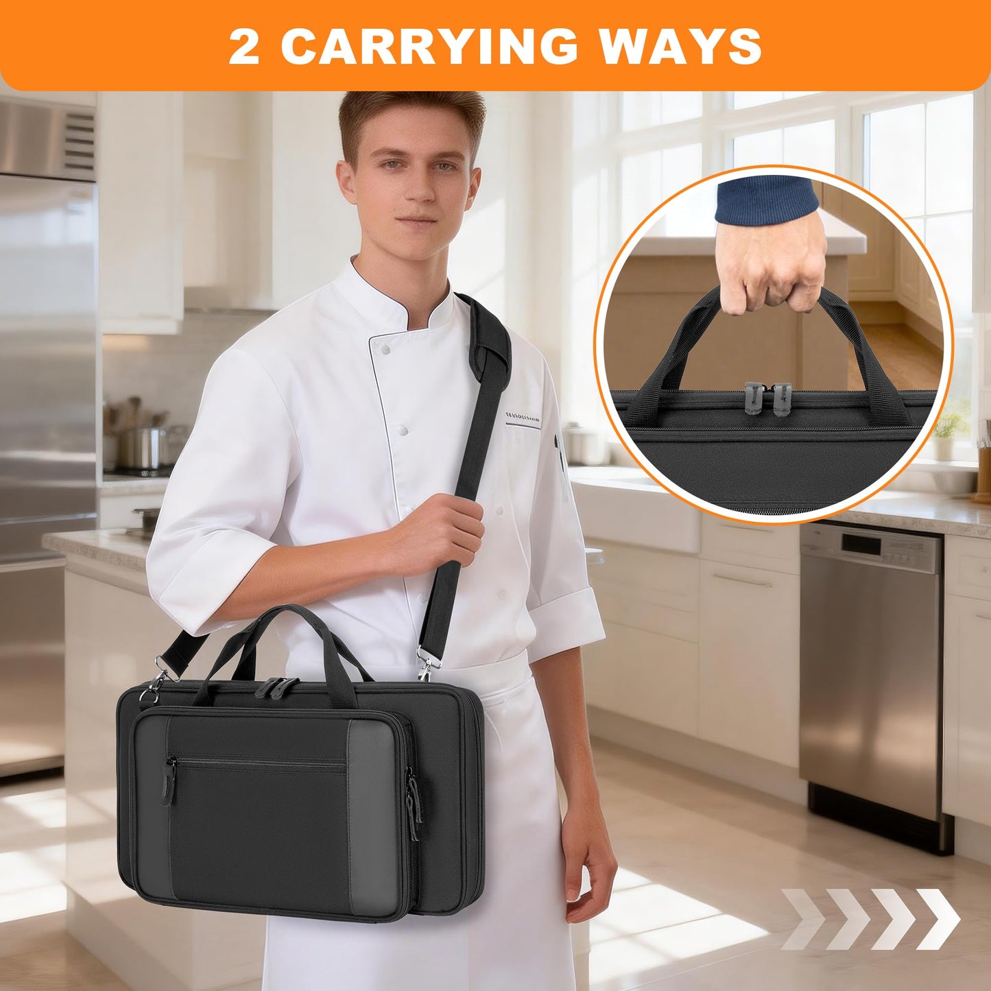 YARWO Chef Knife Bag with 20-Pockets, Professional Knife Sheath Storage Case with Shoulder Strap and Top Handle, Cooks & Culinary Tools Organizer Holder for Kitchen Travel Cooking Utensils (Bag Only)