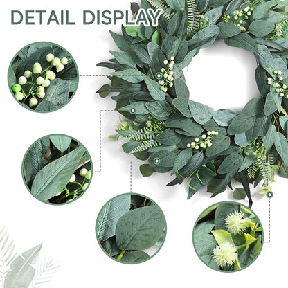 24 Inch Handmade Eucalyptus Wreaths for Front Door, Large Artificial Greenery Spring Summer Wreath, Farmhouse Outdoor Decor All Year Round