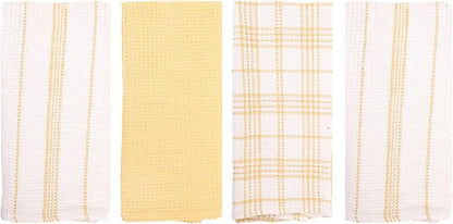 MosJos Kitchen Towels Set of 4 Dish Towels Yellow n White Waffle Weave Cotton