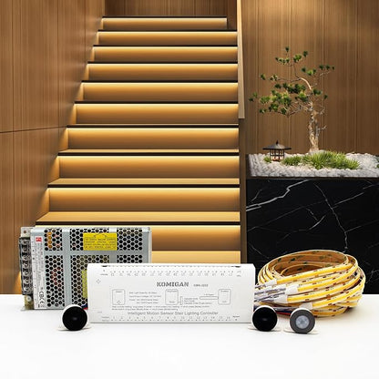 Intelligent Motion Triggered LED Stair Lighting Kit KMG-3233, 40" Cuttable LED Strip Light for Indoor LED Stair Lights (Warm White 3000K,22 Stairs)