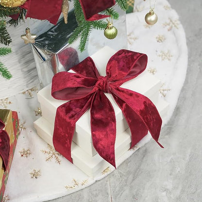 MEEDEE Burgundy Velvet Ribbon 2.5 inch Crushed Velvet Christmas Ribbon 10 Yards for Christmas Tree Decoration, Wreath Supplies, Crafts Bow, Gift Wrapping, Wedding Decor and Accents