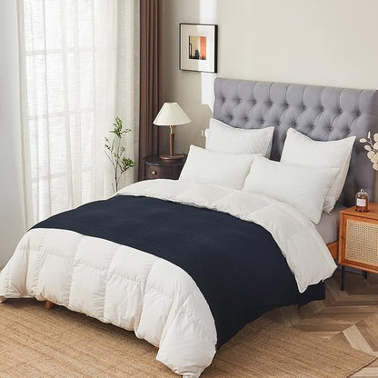 Longhui bedding Dark Navy Blue Knitted Throw Blanket for Couch, Soft, Cozy Machine Washable 100% Cotton Sofa Knit Blankets, Heavy 4.0lb Weight, 60 x 80 Inches, Dark Navy Blue Color.