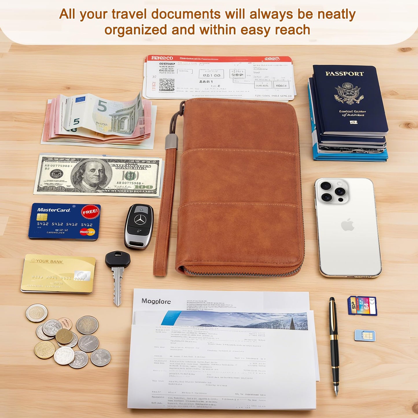 ZENTREON Family Passport Holder Wallet with Zipper, RFID Blocking Travel Document Organizer, PU Leather Passport Wallet for Women Men, Passport Cover Travel Wallet for Boarding Pass, ID, Money, Ticket