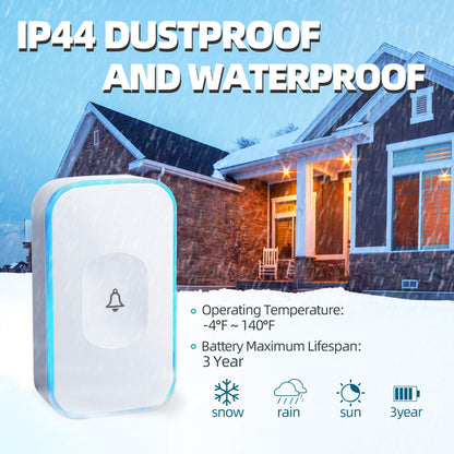 Wireless Doorbell 1200 Feet Waterproof Doorbells for Home with 36 Melodies 4 Volume levels, Flash Led Light (1 Receiver&1 Touch Button White)