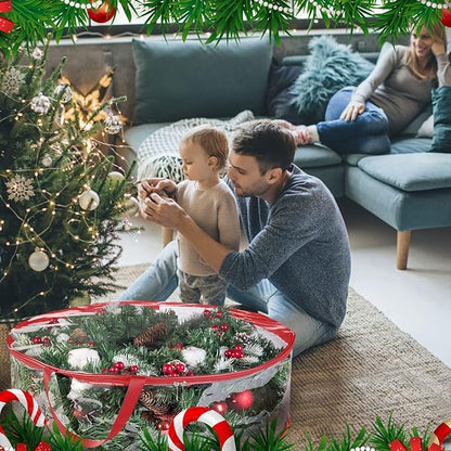 ProPik Christmas Wreath Storage Bag 30" - 2 Pack Clear Christmas Wreath Storage Container - Garland Holiday Artificial Wreath Storage Holder - Water Proof Transparent Clear PVC (30 Inch, Red)