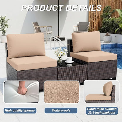 ALAULM 9 Pieces Patio Furniture Set Outdoor Sectional Sofa Sets Brown PE Rattan Patio Conversation Sets w/8 Sand Seat Cushions and 1 Coffee Table