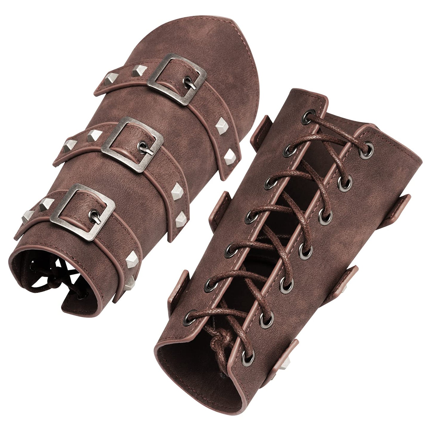 Pistha 1 Pair Unisex Medieval Leather Arm Gauntlet Wristband Buckle Bracers Halloween Cosplay Costume Accessory for Theme Activities