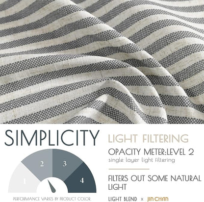 JINCHAN Tie Top Linen Kitchen Curtains 36 Inch Striped Tier Curtains Farmhouse Modern Cafe Style Small Window Treatments Airy Light Filtering Rod Pocket for Living Room Bathroom 2 Panels Charcoal Grey