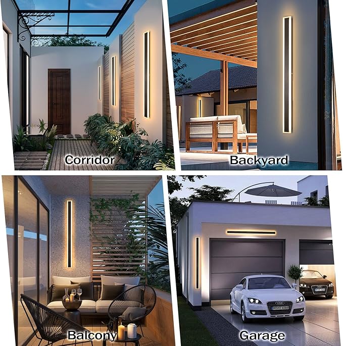 2 Pack 39 Inch Black Outdoor Wall Light 3000K Modern Exterior Wall Sconce Long LED Linear Exterior Lights for Patio Garage Garden