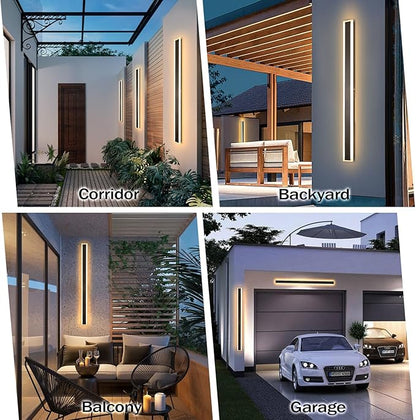 2 Pack 39 Inch Black Outdoor Wall Light 3000K Modern Exterior Wall Sconce Long LED Linear Exterior Lights for Patio Garage Garden