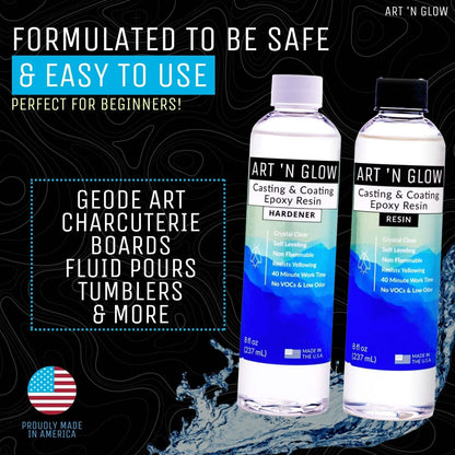 Epoxy Resin for Crystal Clear Casting & Coating – 16 oz Kit – Bubble Free, Non-Yellowing, Two Part, Self-Leveling Art Resin – for Tumblers, Jewelry, Molds, Table Top, & Crafts – USA Small Business