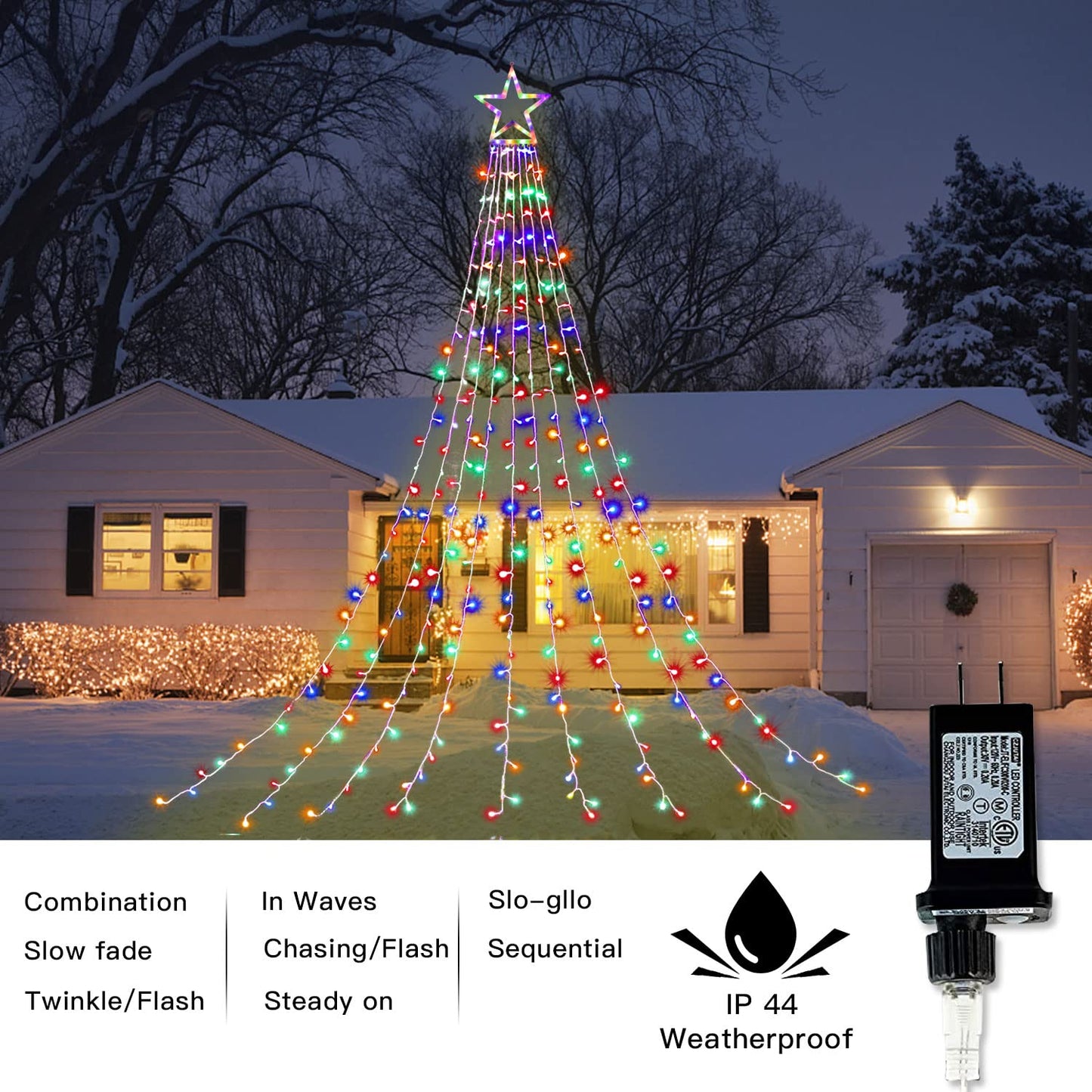 (New) Christmas Decorations Star String Lights, 320 LED Christmas Light Outdoor Yard Decorations Tree Light with 13" Star,Hanging Fairy Twinkle Light for Xmas New Year Holiday Party