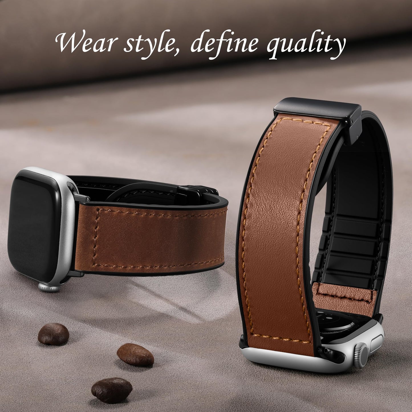 Charlam Magnetic Leather Bands Compatible with Apple Watch Bands 49mm 46mm 45mm 44mm 42mm 41mm 40mm 38mm Men Women,Genuine Leather Straps for iWatch Bands Ultra 3/2/1 SE Series 11 10 9 8 7 6 5 4 3 2 1