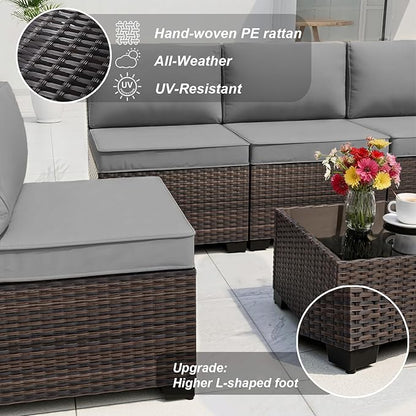 ALAULM 13 Pieces Patio Furniture Set with 2 Swivel Chairs Patio Furniture Outdoor Sectional Sofas with 55000 Gas Fire Pit Patio Conversation Set w/10 Cushions-Grey