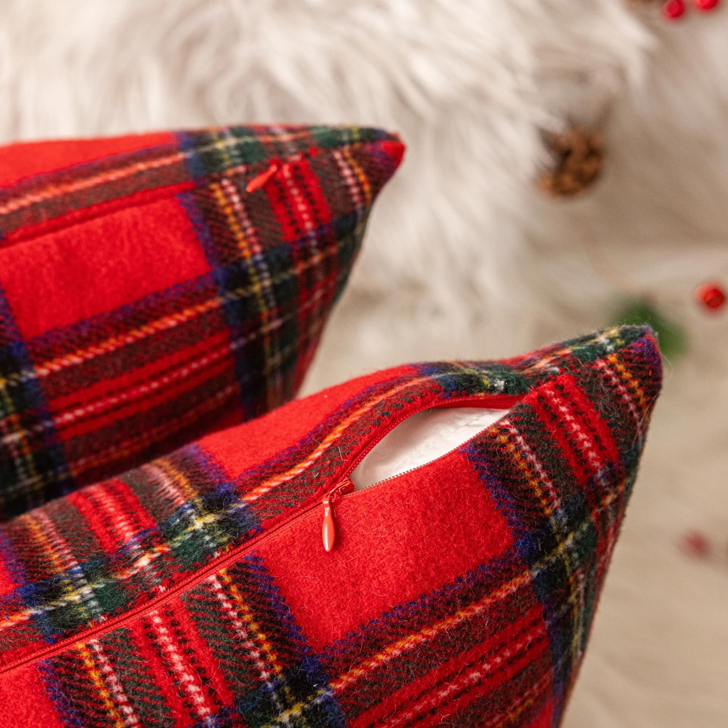 AQOTHES Christmas Plaid Throw Pillow Covers Set of 2 Scottish Tartan Winter Farmhouse Cushion Cover for Couch Sofa Bed Porch Home Holiday Decor Red 18 x 18 Inch