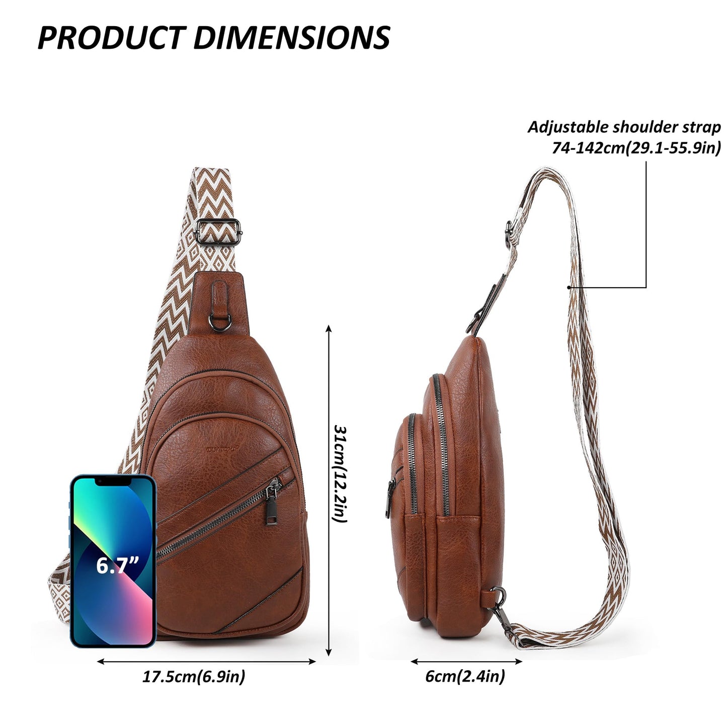 TANTOMI Sling Bag Crossbody Bags for Women Leather Cross Body Bag Trendy Fanny Pack Chest Travel Purse with Adjustable Strap