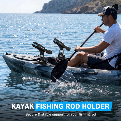 PLUSINNO Kayak Fishing Rod Holder with Tracks, 2 in 1 Fishing Rod Holders for Boat, Kayak Accessories, Fishing Pole Holders for Track Mount / Deck Mount with Fishing Rod Protective Strap, Kayak Rail