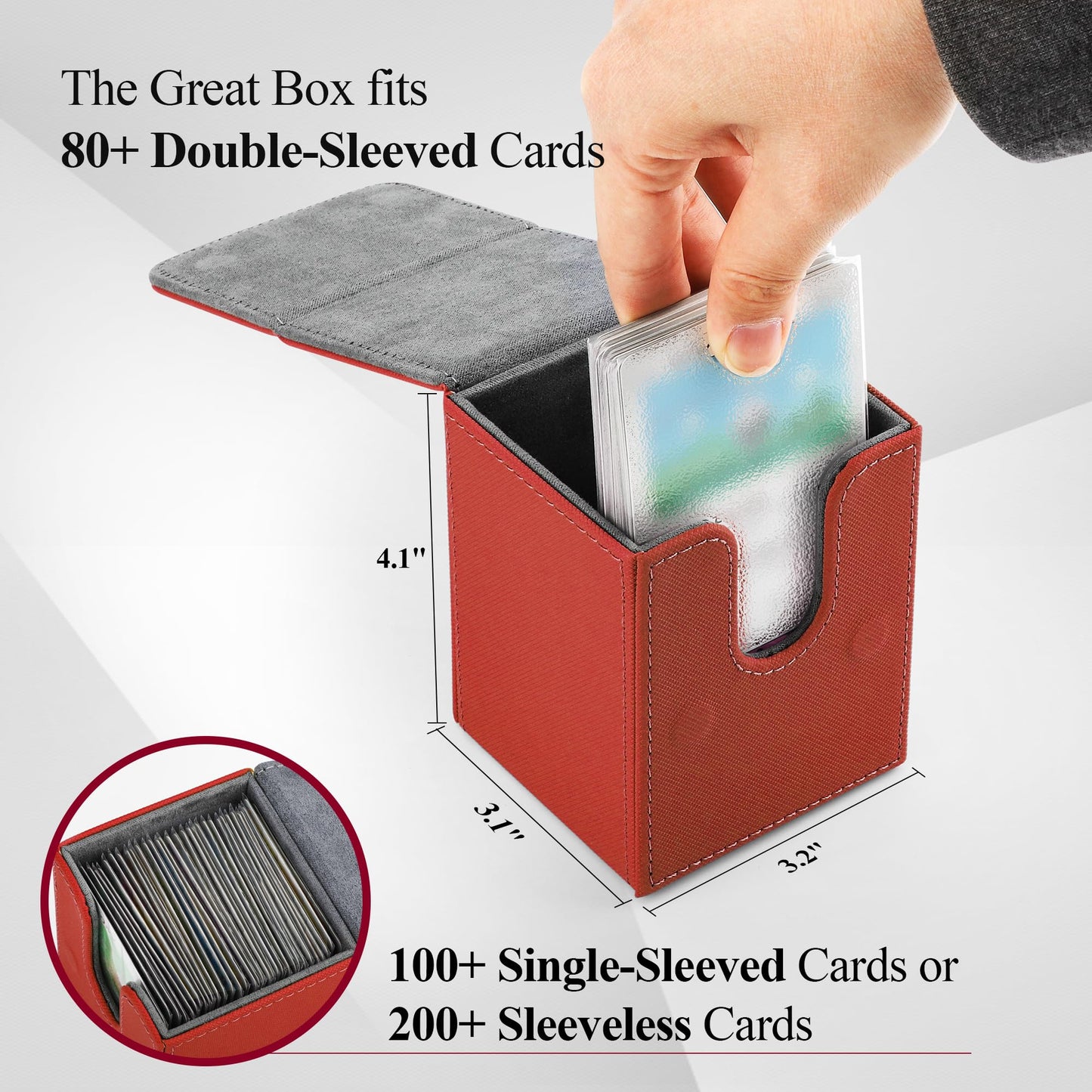 TCGUARD Card Deck Box for MTG Card Storage Box Holds 100 Plus Single Sleeved Cards, Microfiber Lining and Leather Card Box Compatible with Trading Card Games TCG, Yugioh Cards, etc. (Red)