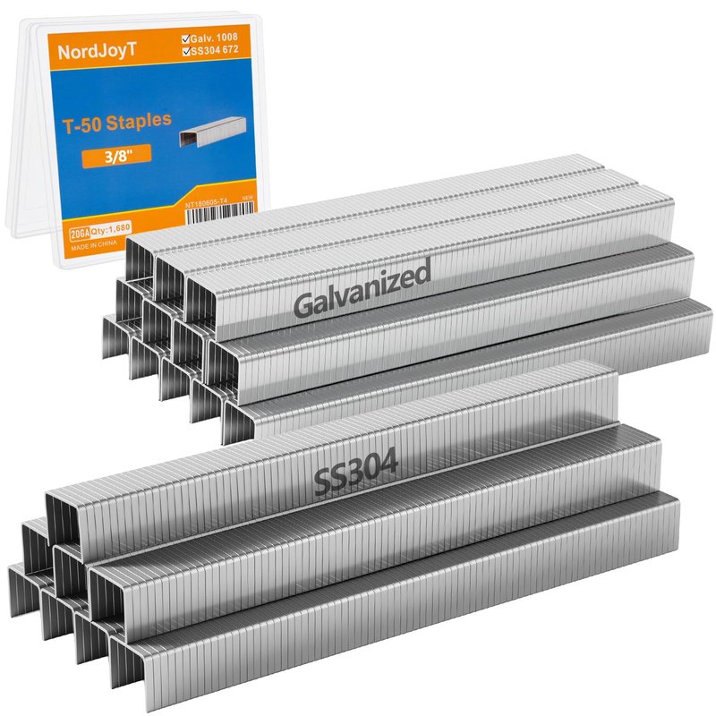 NordJoyT Heavy Duty T-50 Staples 3/8" Crown 3/8" Length 1680 Assorted Pack